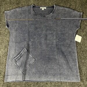 PBJ‎ Blues Knit Top Womens Medium Indigo Ramie Cotton Short Sleeve BL381 New